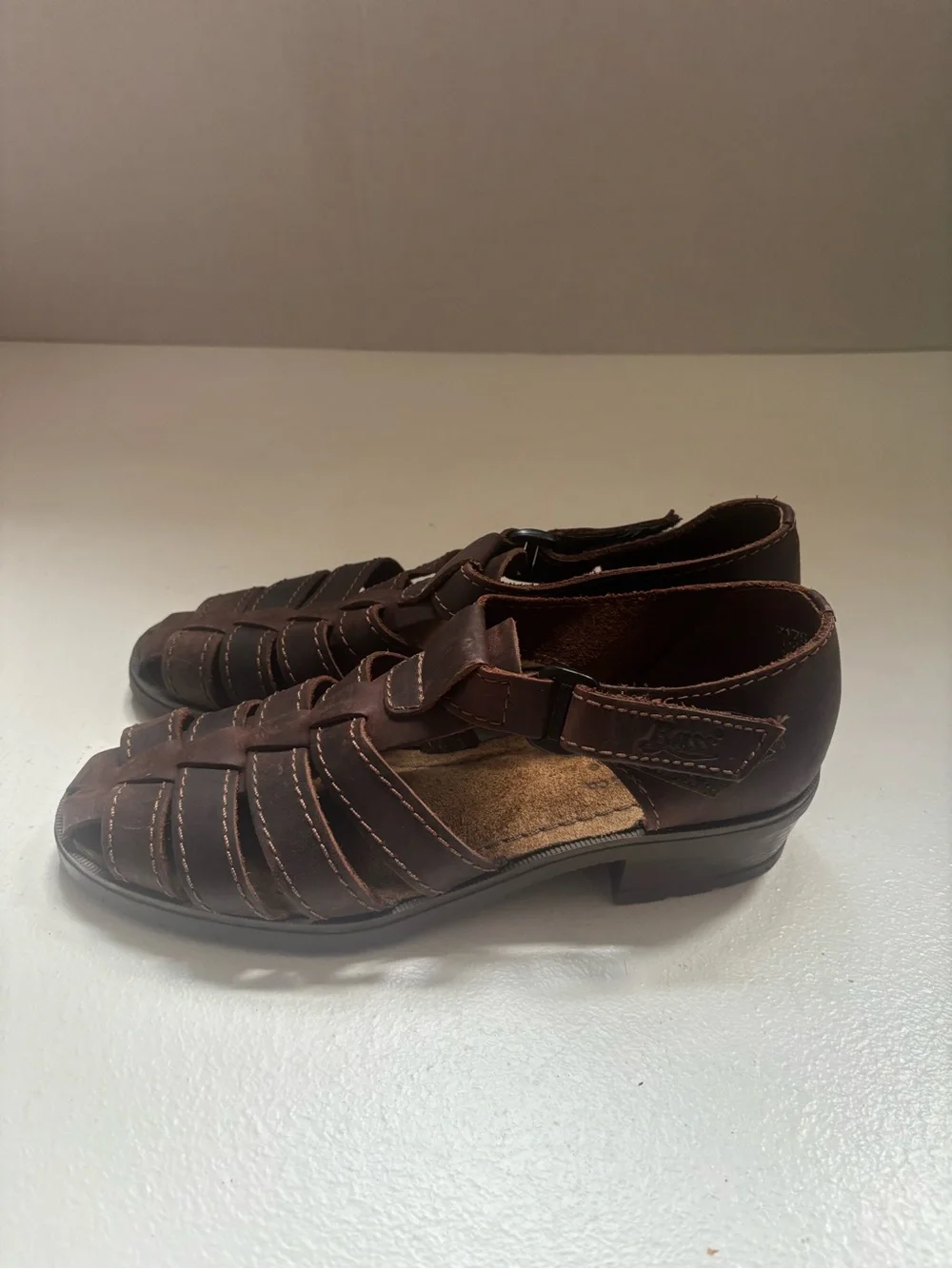 GH Bass Womens Brown Leather Fisherman Sandals Caged Huarache Shoes Size 8M